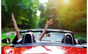 Beautiful Young Blond Woman-Driving away in convertible, zcarlease